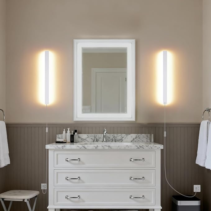 Modern Plug in Wall Sconces, 23.6 inch Frosted White LED Long Wall Lights, 12W Warm White 3000K Acrylic Indoor Wall lamp,with 59