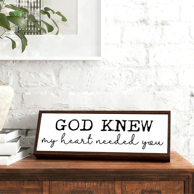 God Knew My Heart Needed You Sign, Christian Wood Sign, Decorative Wooden Box Signs, Religious Home Decor, Wedding Wood Decoration, Modern Farmhouse Tabletop Decors 17.8x4x1.2 inches