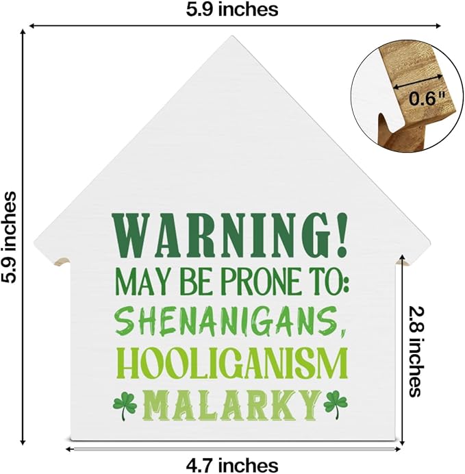 Funny St. Patrick's Day Decor, Shamrock Decorations, St. Patricks Day House Shaped Wood Block Sign, Home Office Decor for Desk Table Shelf