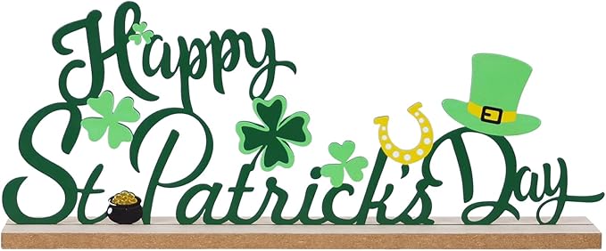 MEETYAMOR St Patricks Day Decorations, Wood Metal Happy St Patricks Day Sign for Table Decor, Farmhouse Rustic St Patricks Day Decorations for The Home, Kitchen, Mantle, Shelf