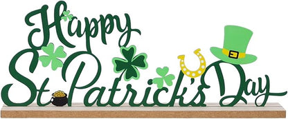 MEETYAMOR St Patricks Day Decorations, Wood Metal Happy St Patricks Day Sign for Table Decor, Farmhouse Rustic St Patricks Day Decorations for The Home, Kitchen, Mantle, Shelf