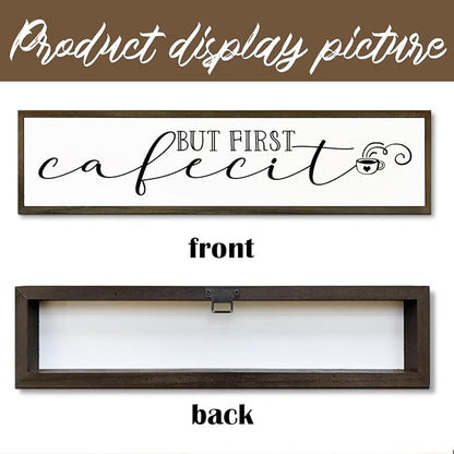 Coffee Wood Sign, Farmhouse Coffees Wall Decoration, Home Kitchen Decor for Shelf Tabletop, Cafe Coffee Station Decor, Coffees Lover Gift, But First Cafecito Sign, 17.8x4x1.2 inches