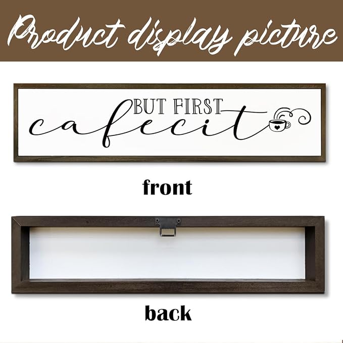 Coffee Wood Sign, Farmhouse Coffees Wall Decoration, Home Kitchen Decor for Shelf Tabletop, Cafe Coffee Station Decor, Coffees Lover Gift, But First Cafecito Sign, 17.8x4x1.2 inches