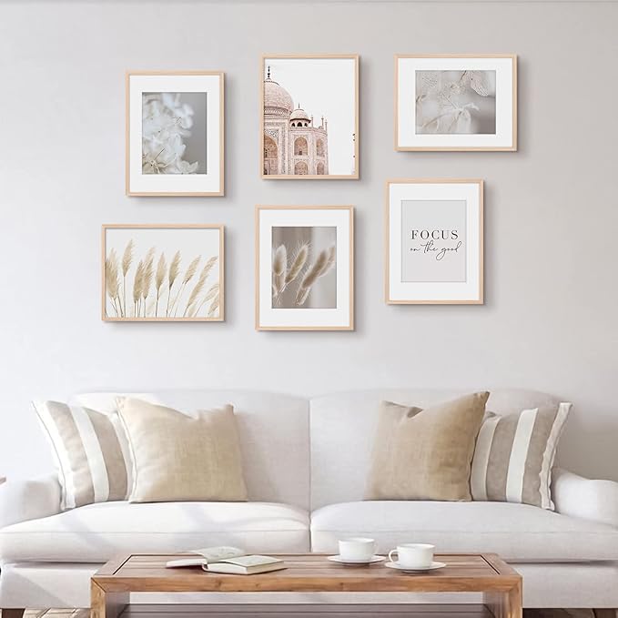 11x14 Picture Frame, OAK Wood Photo Frame 8x10 with Mat or 5x7 with 2 Mat with Perspex Glass for Vertical or Horizontal Tabletop Wall Display for Photo, Painting, Poster, Set of 3