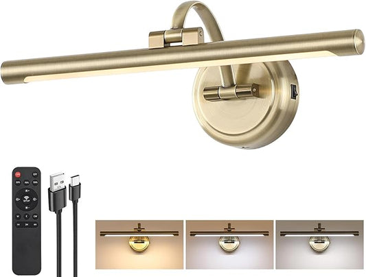 Picture Light for Wall, Battery Operated Art Light, Picture Frame Light with Remote & Timer, Cordless Wall Light with 3 Colors Modes for Pantings, Photo Gallery(Antique Bronze, 15.7inch)