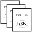puthiac 12x16 Solid Oak Wood Picture Frame, Fits 8x12 with Mat or 12x16 Without Mat, Wall Display Only, Vertical or Horizontal, Plexi Front, 3 Pack, Black