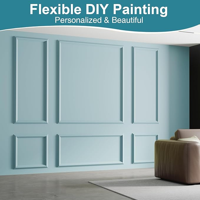 Precut Wall Molding Kit - Set of 12 Frames Paintable Wainscoting Panels Ready-to-Assemble Accent Wall Kit, Modern Molding Trim Decor for Living Room Bedroom Hallway Kitchen Island