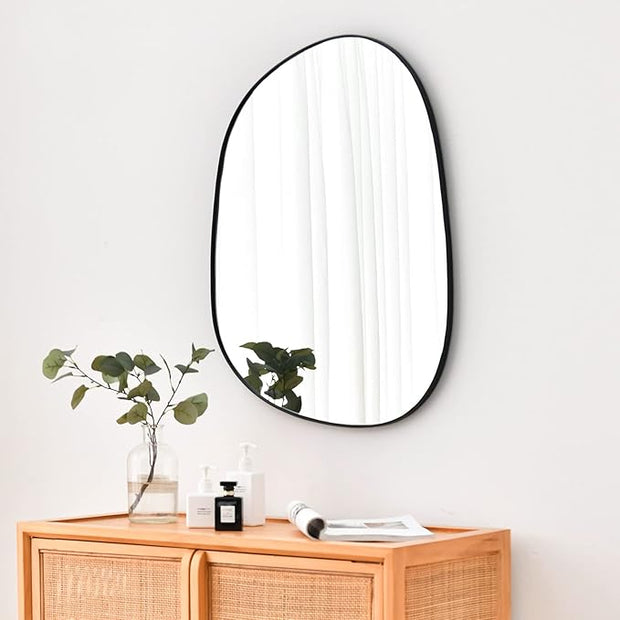 Asymmetrical Wall Mirror for Decor 17.5"*22.5", Modern Black Framed Wall Mirror for Living Room Bathroom Bedroom Entryway ELE-STOU-0066B