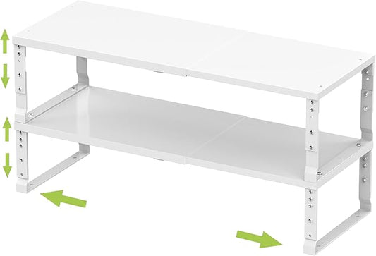 Expandable Stackable Spice Rack Organizer for Kitchen Cabinet,Adjustable Counter Shelf, countertop, Pantry,Cupboard,Bathroom,Bedroom(2Packs/White/Medium)