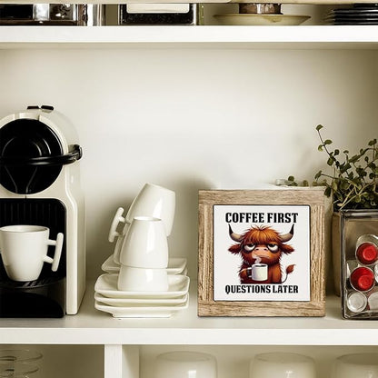 First I Drink the Coffee and Then I Do the Things, Funny Coffee Decor for Office, Home Kitchen Decor for Table Shelf Counter, Farmhouse Cafe Sign for Kitchen Decoration