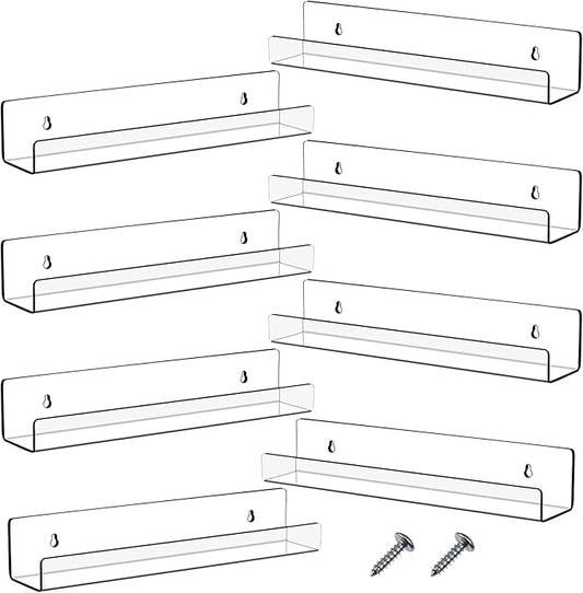 Blulu 8 Packs 14 Inch Acrylic Floating Shelf Wall Mounted Invisible Acrylic Shelf Ledge Floating Bookshelf for Living Room Office Bedroom Bathroom Kitchen Decoration Space Save (Clear)