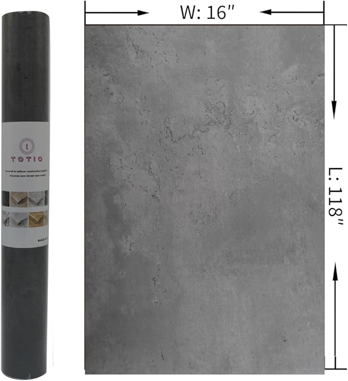 TOTIO Dark Grey Concrete Wallpaper Peel Stick Cement Look Countertop Contact Paper 16x118in Matte Thick Adhesive Waterproof Vinyl Wrap DIY Decorative Wall Sticker Modern Industrial Style Charcoal Gray