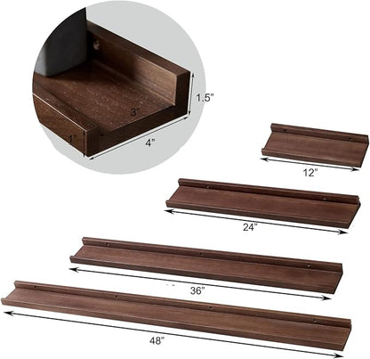 Long Floating Shelf 48 Inch Natural Wood Shelves for Bedroom, Rustic Display Books Picture Ledge Shelf for Wall Mounted, Solid Walnut Wood Shelf, Easy to Install, Walnut Color, 48 *4 *1.5 (1 Pack)