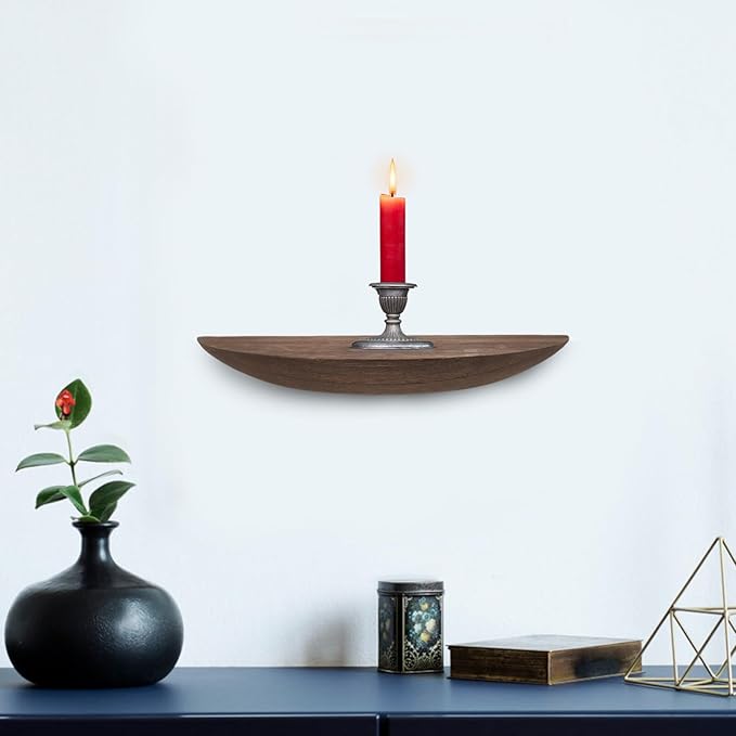 VOSAREA Half Round Floating Shelves, 21cm Wood Wall Floating Shelf Walll Mounted Shelves Photo Frame Holder for Bedroom Living Room Bathroom Kitchen Office