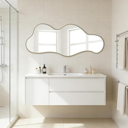 POZINO Irregular Wall Mirror, 39.3"x16" Asymmetrical Mirrors, Cloud Shaped Mirror, Gold Modern Abstract Frameless Mirrors for Bathroom Living Room Bedroom Entryway Hallway