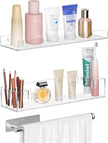 HIIMIEI Bathroom Shelves Wall Mounted: Clear Floating Shelf with Hand Towel Bar, 14.9in Acrylic Hanging Shelves Over Toilet, Set of 3 Bathroom Organizers Rack for Skin Care, Perfume, Lotion, Storage