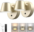 URSOLA Battery Operated Wall Lights Set of Two, LED Rechargeable Battery Wall Sconce with 9000mAh 3CCT and Dimmable Magnetic 360° Rotation Cordless Light for Bedroom（Champaign）