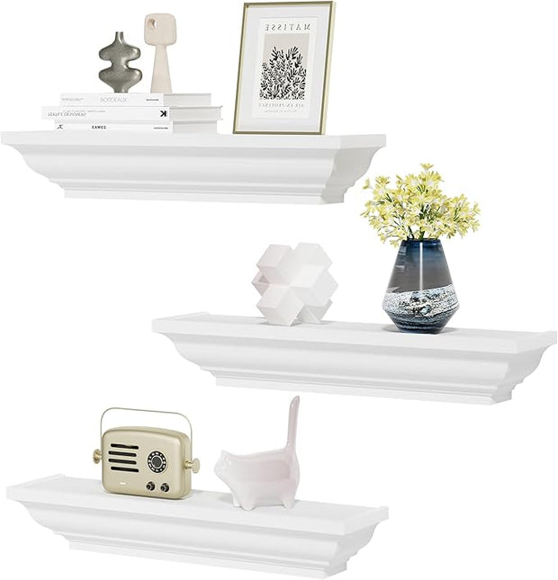 Alsonerbay Floating Shelves - White Rustic Wall Shelves, 3 Pack (17 Inch) for Bedroom, Living Room, Bathroom
