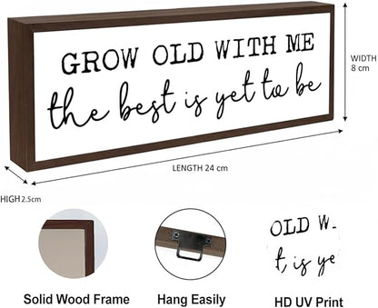 Grow Old with Me the Best is Yet to Be Sign, Romantic Wood Signs, Farmhouse Wooden Wall Plaque, Decorative Wooden Table Sign, Anniversary Decoration, Farmhouse Home Decors, 17.8x4x1.2 inches