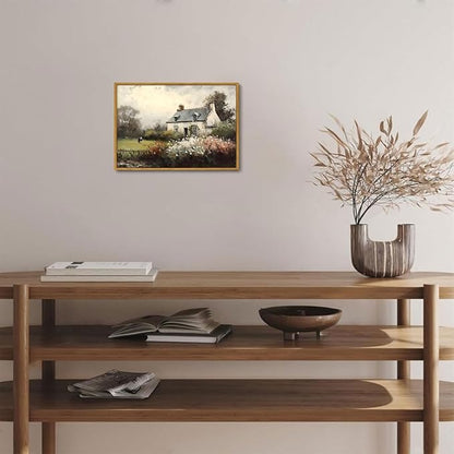 OIQArtOIQ Vintage Landscape Canvas Wall Art Framed Natural Scenery Painting Artwork Prints France Country Wilderness Farmhouse Decor Pictures Kitchen Bedroom Living Room Bathroom