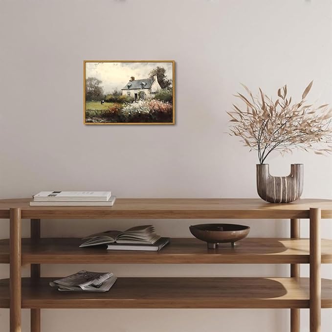 OIQArtOIQ Vintage Landscape Canvas Wall Art Framed Natural Scenery Painting Artwork Prints France Country Wilderness Farmhouse Decor Pictures Kitchen Bedroom Living Room Bathroom