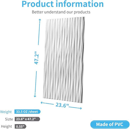 Art3d 46.2 SF White Large PVC 3D Wall Panels for Interior Wall Décor,3D Textured Wavy Wall Panels Decorative, Pack of 6 Tiles(47.2"×23.6")