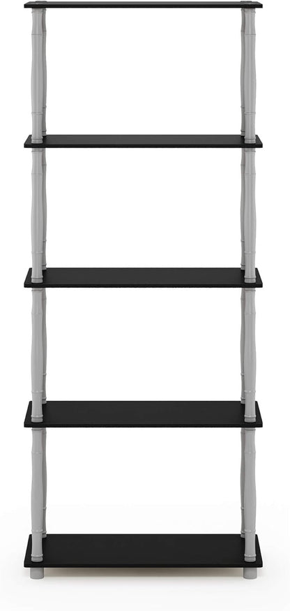Furinno Turn-N-Tube 5-Tier Multipurpose Shelf / Display Rack / Storage Shelf / Bookshelf, Classic Tubes, Black/Grey
