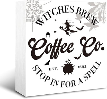 Halloween Coffee Bar Decor, Rustic Box Sign Tabletop, Coffee Bar Decor, Halloween Home Decoration, Farmhouse Decoration for Shelf 5 * 5inch