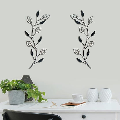 sxnzequnze 2 Pcs Metal Leaf Wall Art Crystal Bling Decorations Silver Leaves 3D Iron Handmade Home Decor Hanging Minimalist Accents Modern Set for Living Room Bathroom Bedroom Dining Room Hallway