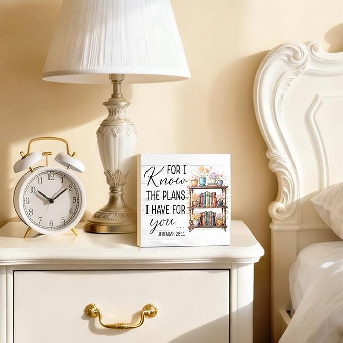 For I Know The Plans I Have for You Wood Block Plaque Box Sign for Home Living Room Coffee House Bar Shelf Table Decoration, Jeremiah 29:11Inspirational Decor Gifts for Women Family Friend