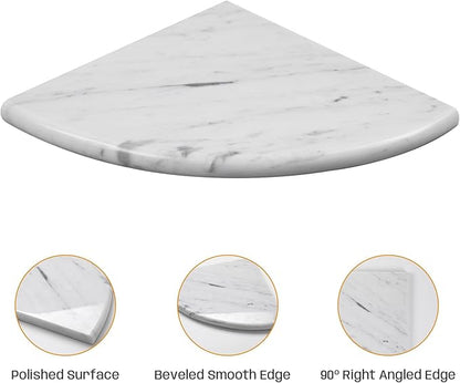 Marble Corner Shower Shelf, 9 Inch Carrara White Marble Corner Shelf for Bathroom Shower Decor, Wall Mounted, Polished, 2 Pcs