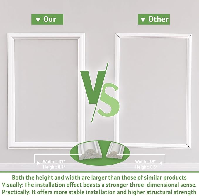 Precut Wall Molding Kit, 2 Set 16" x 20" Paintable Wainscoting Panels, Ready-to-Assemble Wall Accent Kit, Modern Molding Trim Decor for Living Room Bedroom Hallway Kitchen Island