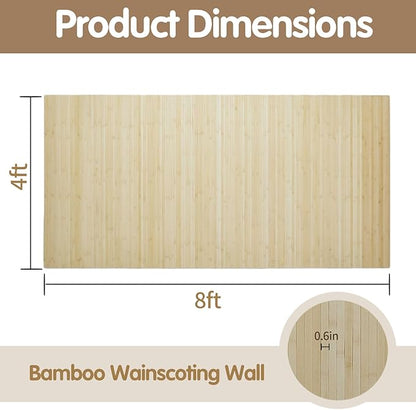 Natural Bamboo Wall Panel 48x96 Inch, Renewable Pole Wrap & Wainscoting for Interior Wall Decor, Bedroom, Living Room, Office & Kitchen Island (Natural)