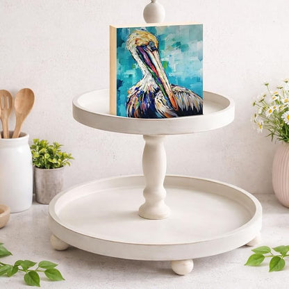 Inspirational Office Desk Decor - Gift for Coworker - Stop Acting Like a Disgruntled Pelican Greek Quote Wood Box Sign for Farmhouse Home Office Desk Shelf Decor（Double-sided）