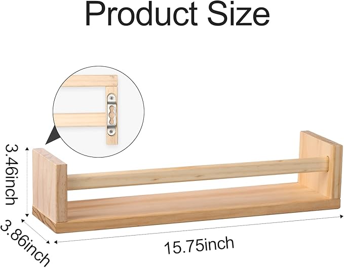 Gneric Floating Shelves for Wall, Burlywood Nursery Book Shelves, 15.7 inch Kids Bookshelf, Wall Shelves for Living Room Bedroom Decor,Kitchen Spice Rack,Bathroom Storage Rack(4 Pack)