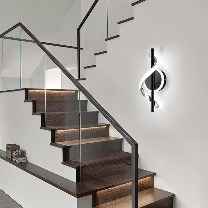 Wall Sconces Sets of 2, 12W LED Wall Mount Lights, Modern Spiral Wall Lamp, 6000K Cold Modern Light Fixture for Stairs, Living Room, Bedroom, Aisle, Hallway