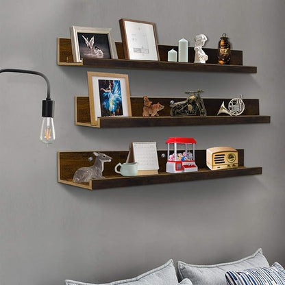 Giftgarden 36 Inch Large Floating Shelves for Wall Set of 3, Rustic Picture Ledge Wall Shelf for Bedroom Kitchen Bathroom Living Room Nursery Display, 3 Different Sizes