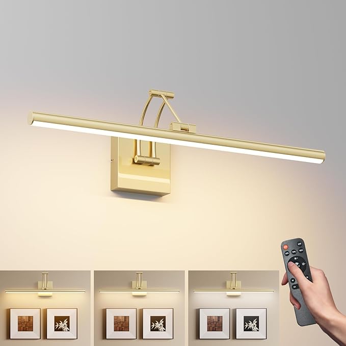 Tipace Hard-Wired LED Picture Light Fixtures,3CCT Dimmable Metal Artwork Display Lamp with Remote Control,Gold Modern Gallery Lights Wall Lights for Picture Display