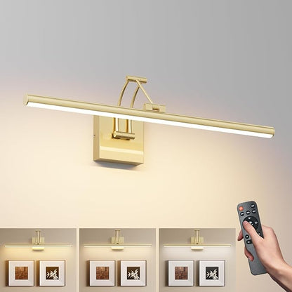 Tipace Hard-Wired LED Picture Light Fixtures,3CCT Dimmable Metal Artwork Display Lamp with Remote Control,Gold Modern Gallery Lights Wall Lights for Picture Display