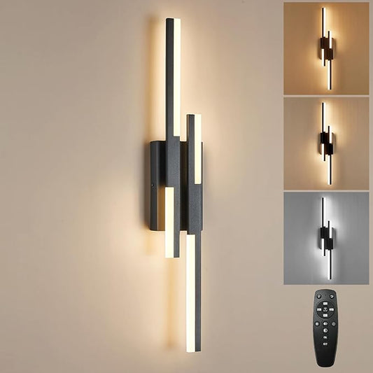 Modern LED Wall Sconce Black Remote Wall Light Fixtures for Bathroom, Dimmable Vanity Light Indoor LED Remote Wall Sconce for Bedside Bedroom Living Dining Room (27.6inch 3000-6500K 1 Pack)