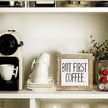 But First Coffee Wood Sign, Farmhouse Cafe Wooden Box Decor, Rustic Wooden Table Top Decoration, Coffee Bar Table Decoration Gift, Office Desk Sign 5.9X5.9 Inches