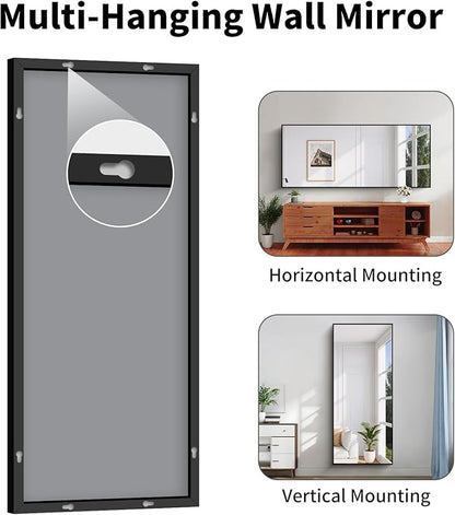 Koonmi Black Framed Bathroom Mirror - Shatterproof 30"x71" Tempered Glass, HD No Distortion, Horizontal/Vertical Mount, Modern Matte Aluminum Alloy Frame