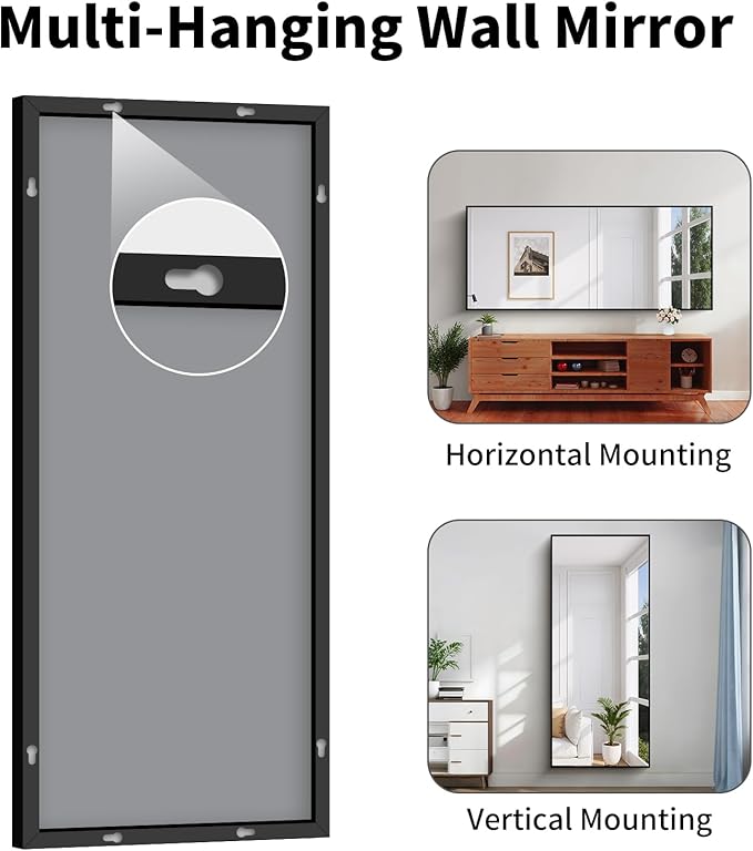 Koonmi Black Framed Bathroom Mirror - Shatterproof 30