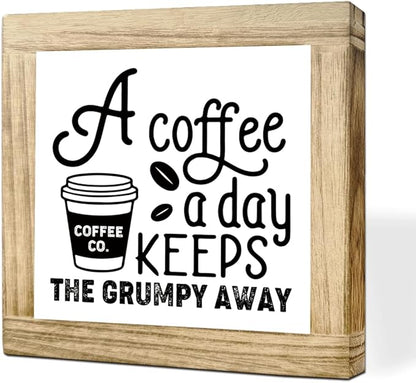 Funny Coffees Decor Sign A Coffee A Day Keeps The Grumpy Away Vintage Coffees Signs Funny Wood Wall Decor Farmhouse Cafe Sign Wall Decoration For Kitchen Office Bar Gift For Coffee Lovers 5.9x5.9 Inch
