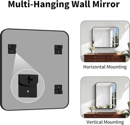 Koonmi Black Framed Bathroom Mirror - 30x22 Inch Shatterproof Tempered Glass Vanity Mirror for Bathroom Sink, Wall Mounted with Matte Aluminum Alloy Frame, No Distortion, Modern Decor