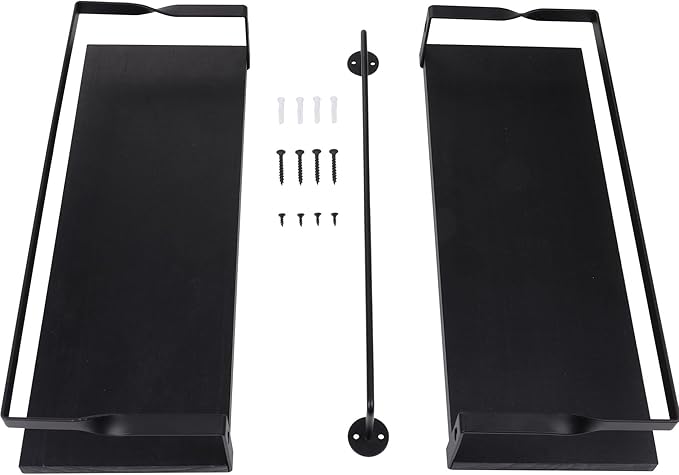 Elevon Floating Shelves for Bathroom Organizer Over Toilet, Bathroom Shelves Wall Mounted with Towel Rack, Corner Wall Shelf for Bedroom Decor Kitchen Storage (Black, Set of 2)