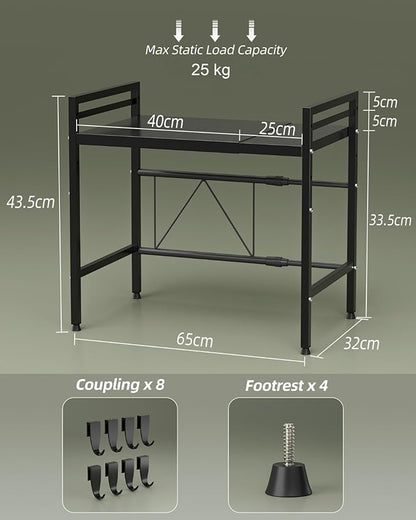 NETEL 2 Pcs Expandable Microwave Stand,2 Tier Metal Kitchen Countertop Organizer Shelves with 8 Hooks,Bakers Rack,Microwave Shelf,Microwave Oven Rack,55lbs Weight Capacity