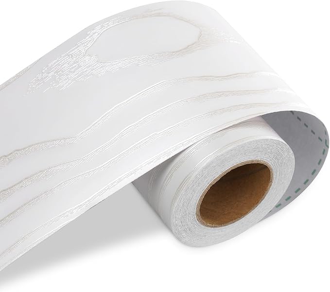 LACHEERY White Oak Wood Border Wallpaper Peel and Stick Bathroom Mirror Frame Border Wood Grain Repair Tape Silver White Bulletin Board Borders Trim Self Adhesive Modern Classroom Borders 3