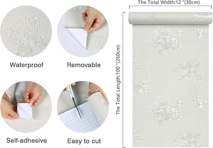 CHIHUT Peel and Stick Vintage Floral Wallpaper Embossed Beige Subtle Rose Floral Wallpaper for Bedroom Living Room Textured Removable Self Adhesive Contact Paper for Cabinets Accent Walls 12"x100"