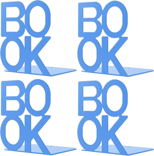 Book Ends - Decorative Metal Book Ends Supports for Bookrack Desk,Books, Unique Appearance Design,Heavy Duty (Blue, 2 Pair)